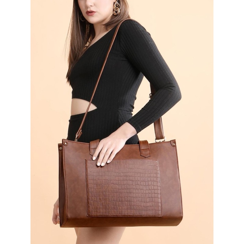 ALL ABOUT HER Women Textured Oversized Structured Tasselled Tote Bag