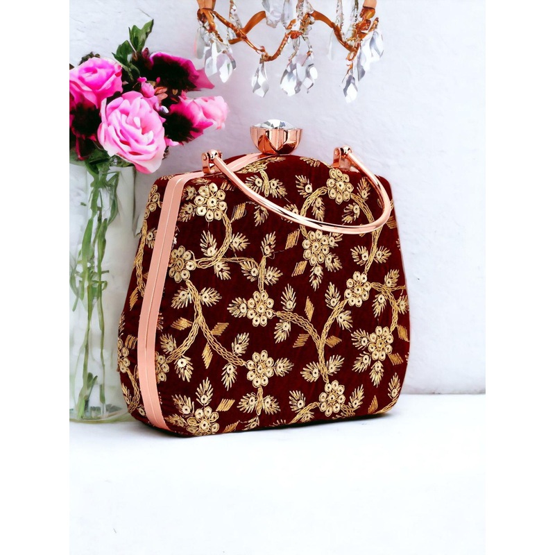 Anouk Red Embellished Box Clutch