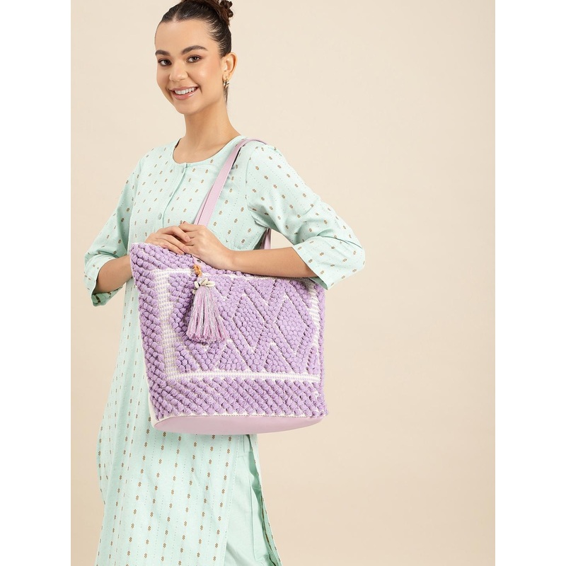 Anouk Textured Shopper Tote Bag with Tasselled