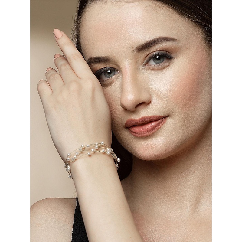 Bohey by KARATCART Gold Plated Pearls Multistrand Bracelet