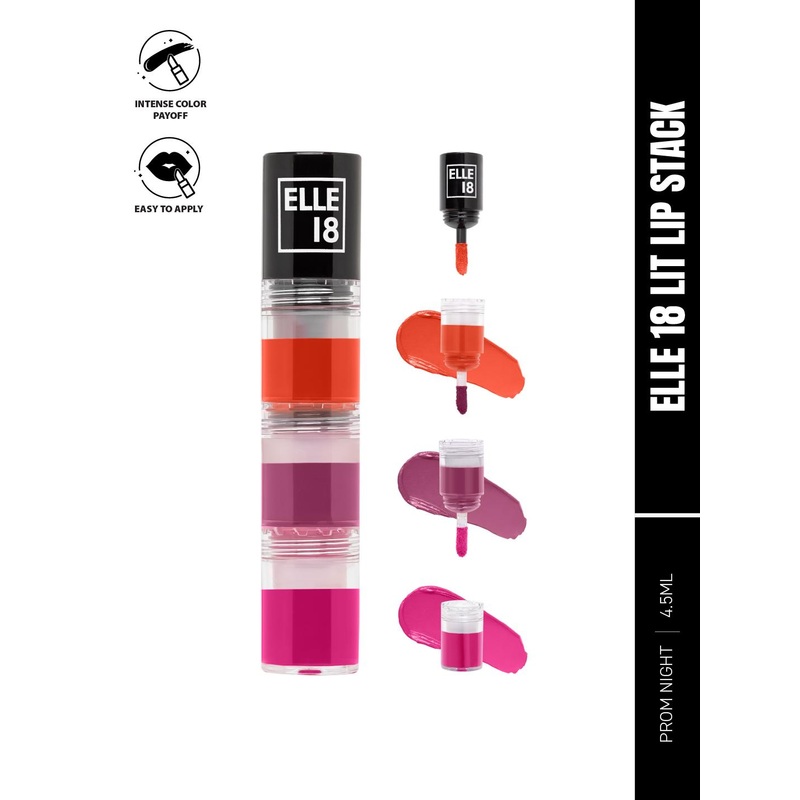 ELLE 18  Lit Lip Stack 3 in 1 Matte Liquid Lipstick For Intense Payoff  4.5ml – Prom Night