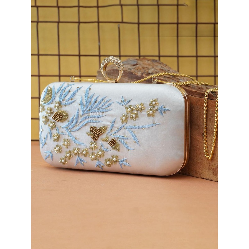 FOR THE BEAUTIFUL YOU Embroidered Embellished Box Clutch