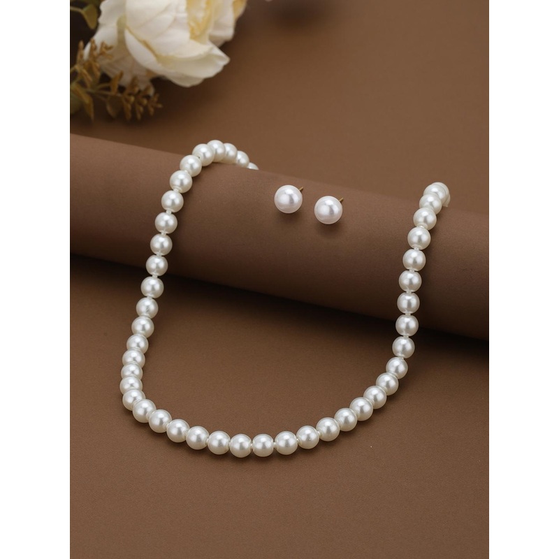 Gold Plated Pearl Beaded Necklace and Earring Set