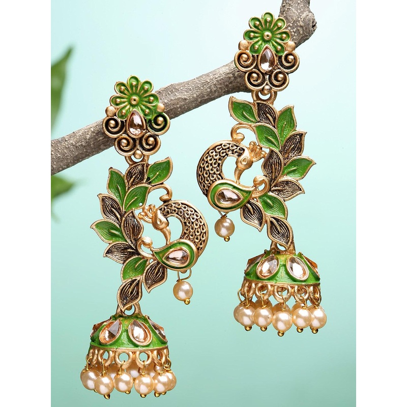 KARATCART Lime Green Classic Jhumkas Earrings