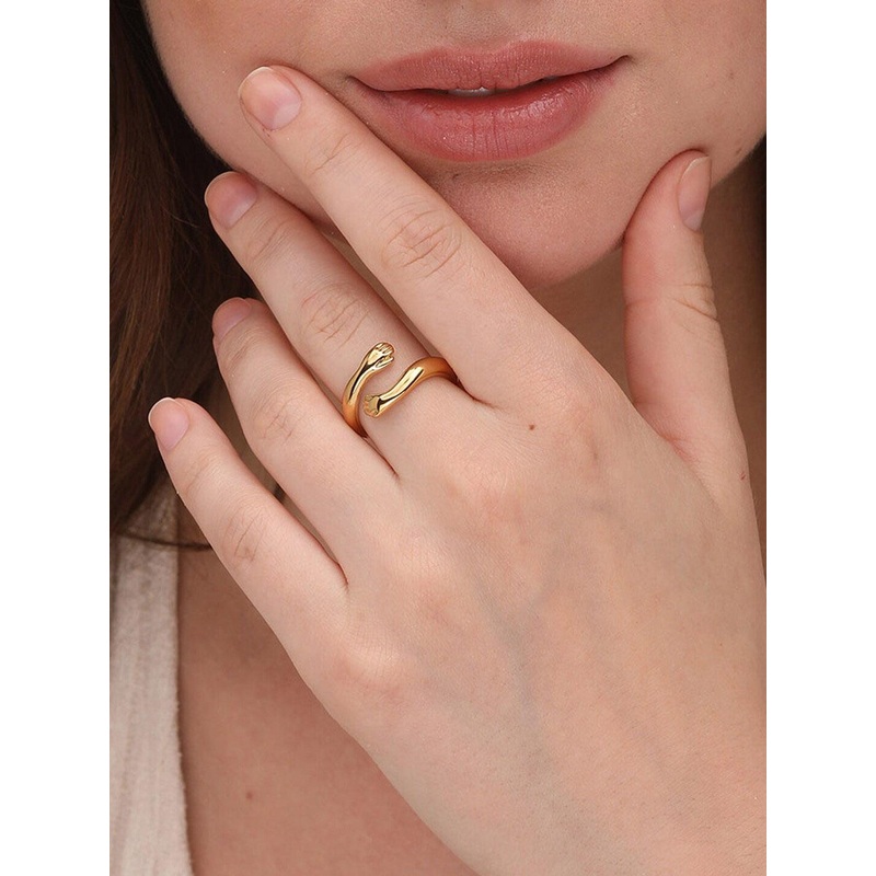 PALMONAS 18k Gold-Plated Love Hug Stainless Steel Finger Ring