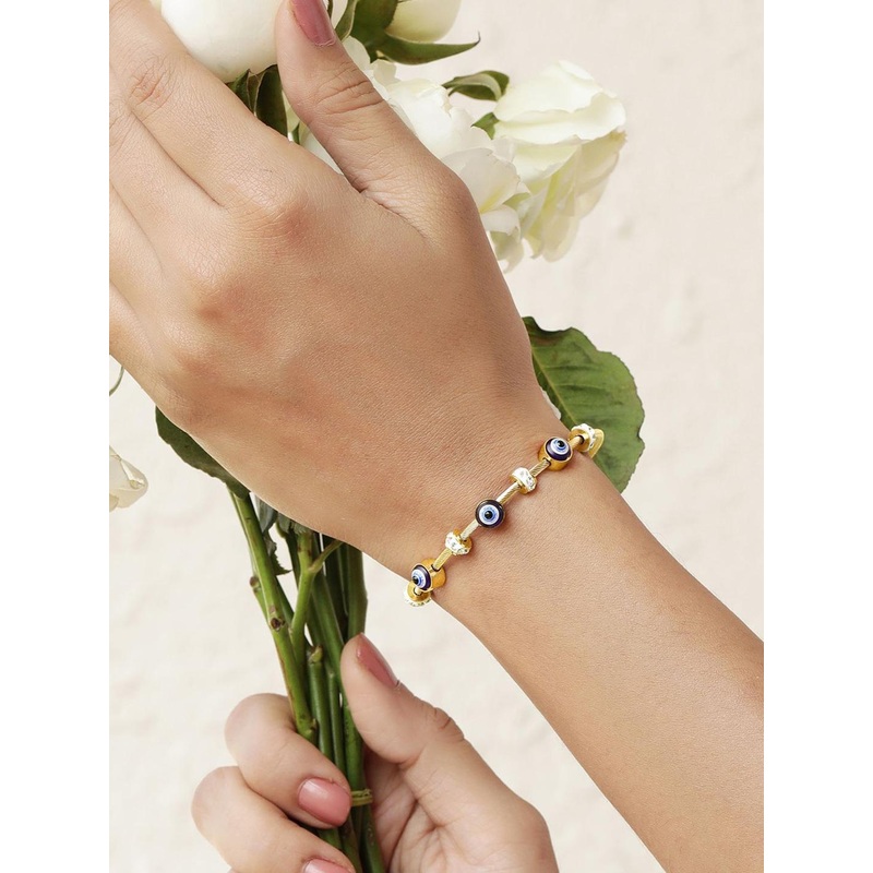 Rubans Voguish 18K Gold-Plated StainlessSteel TarnishFree CZ Demi-Fine Evil Eye Bracelet