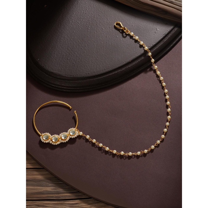 Saraf RS Jewellery Gold-Plated White Kundan Studded  Nosepin