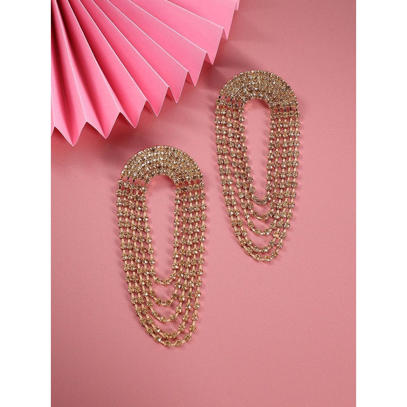 SOHI Gold-Plated Stone-Studded Contemporary Drop Earrings
