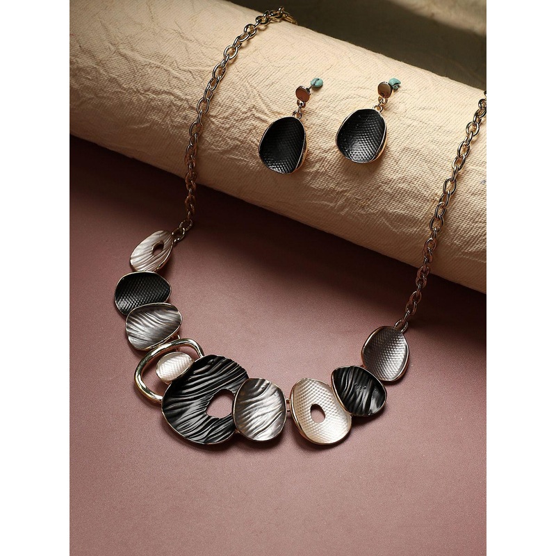 SOHI Gold-Plated Textured Abstract Jewellery Set