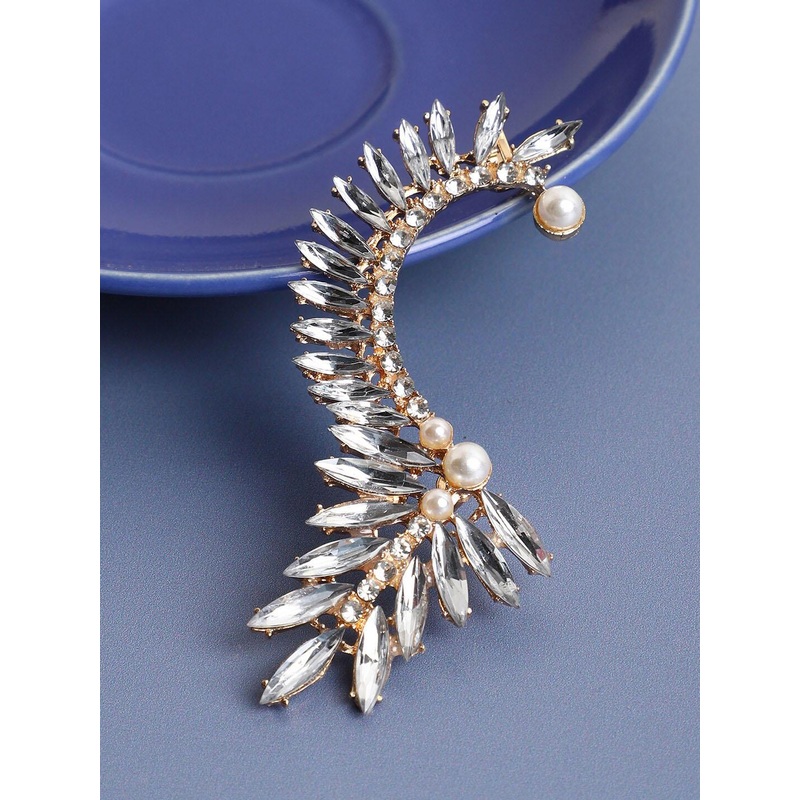 SOHI Gold-Plated & White Contemporary Ear Cuff Earrings