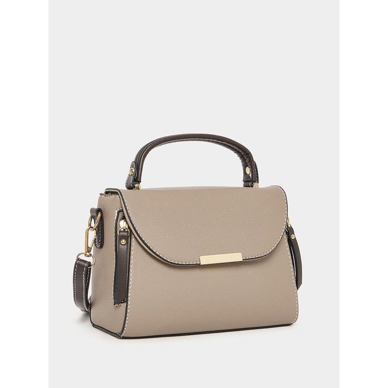 Styli Women’s Beige Metal Accent Contrast Detail Satchel Handbag