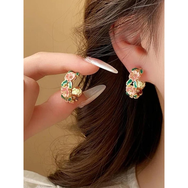 SZN Gold Plated Floral Shape Half Hoop Earrings