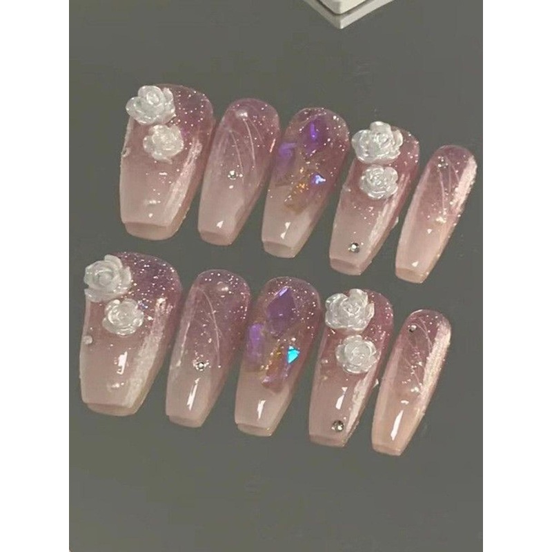 The Pink Truck Set Of 24 Reusable Artificial Nails – Purple Flower