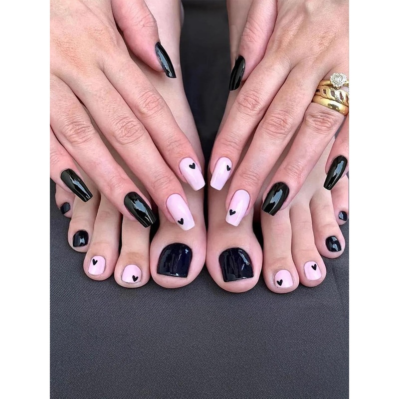 The Pink Truck Set Of 48 Artificial Reusable Hand & Toe Nail With Glue – Black