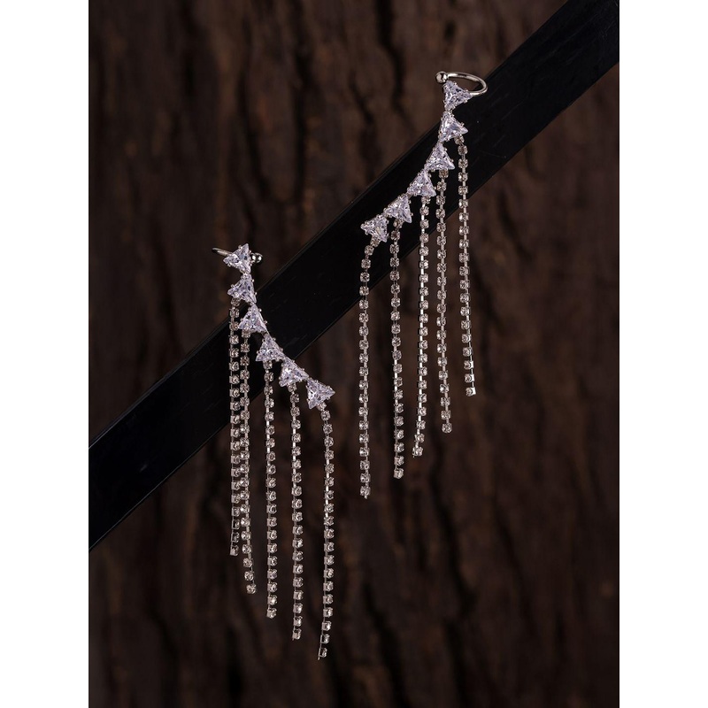 Voylla Rhodium-Plated American Diamond Studded Korean Contemporary Ear Cuffs Earrings