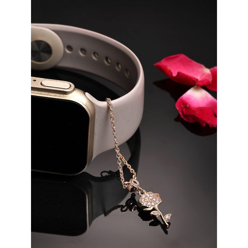 ZENEME Rose Gold Plated Cubic Zirconia Diamond Adjustable Watch Flower Charm Bracelet