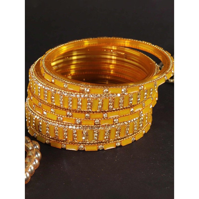 ZULKA Set Of 6 Zircon Diamonds Studded & Beaded GlassBangles
