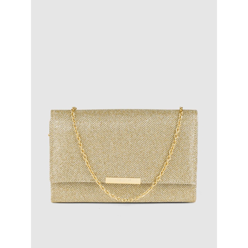 Accessorize London Women’s Faux Leather Gold Lurex Box Clutch Party bag