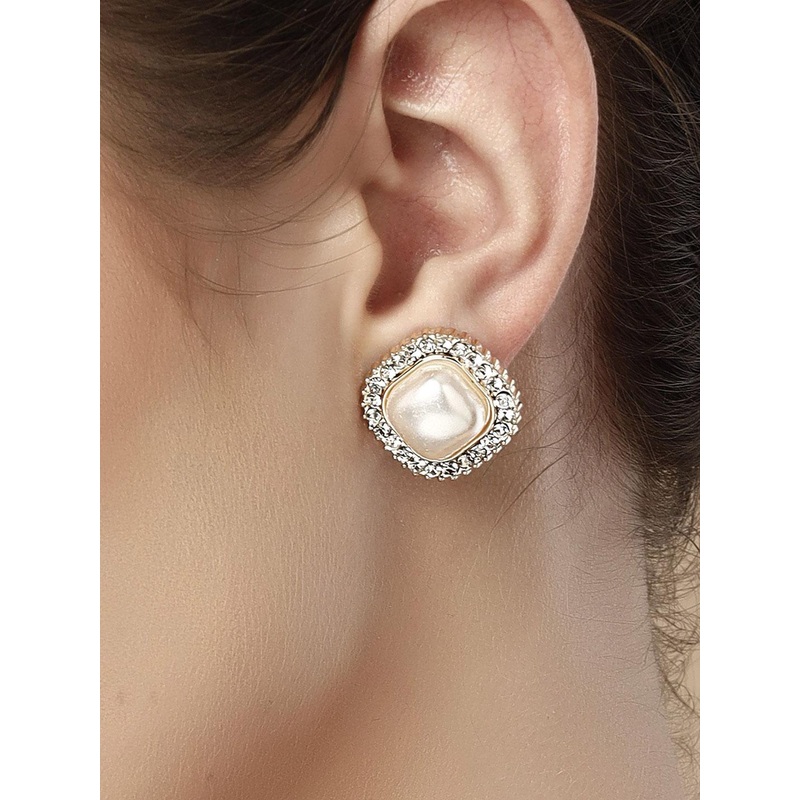 Bohey by KARATCART Gold Plated Square Shaped Cubic Zirconia Studs