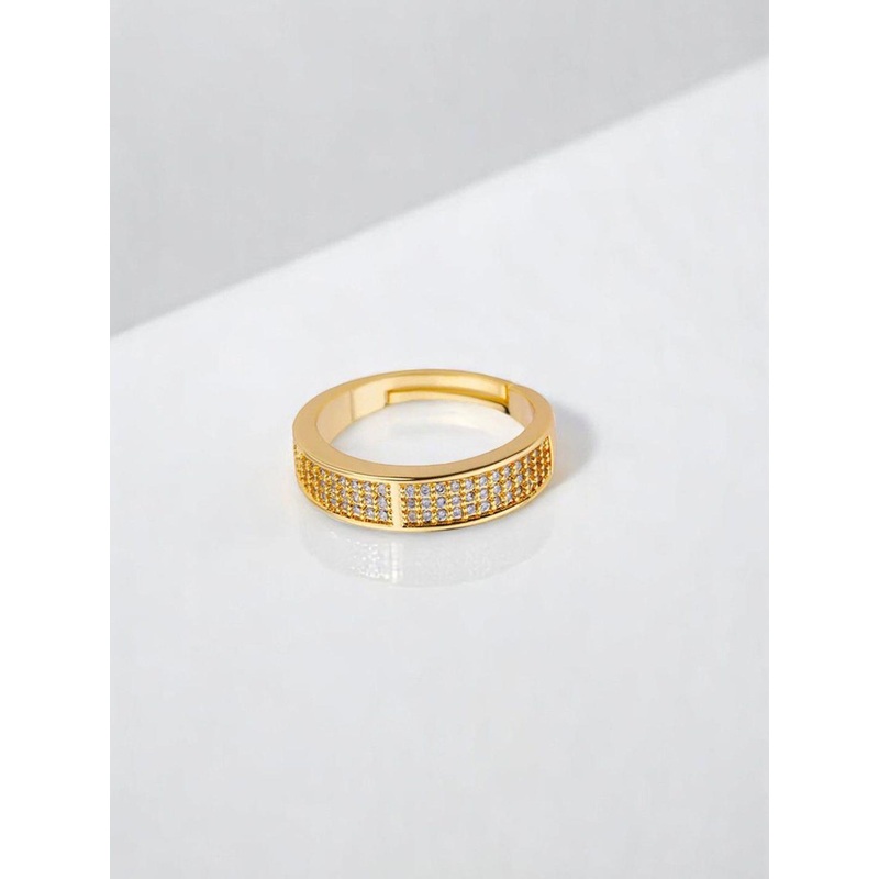 Designs & You Gold-Plated Stainless Steel Stone-Studded Adjustable Finger Ring