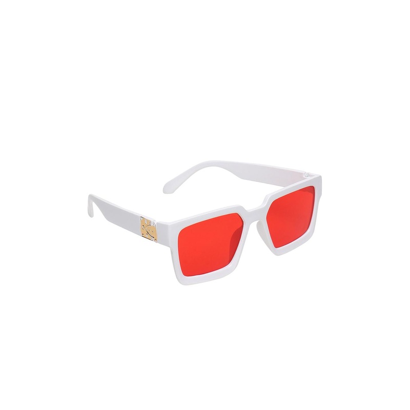 GARTH Unisex Red Lens & White Square Sunglasses with UV Protected Lens