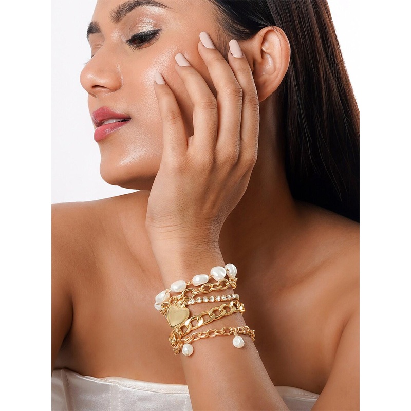 JOKER & WITCH Women 5 Pearls Gold-Plated Wraparound Bracelet