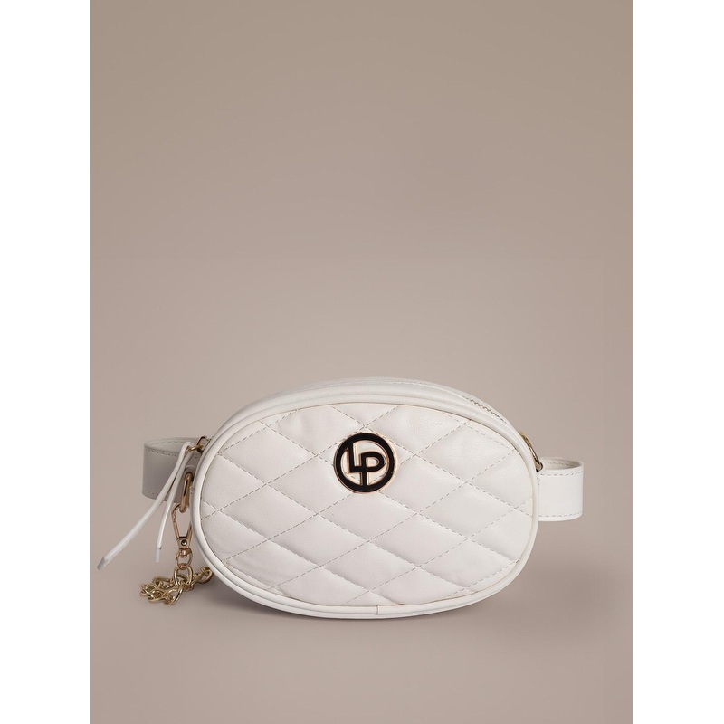 Lino Perros Women White Quilted Sling Bag Cum Fanny Pack