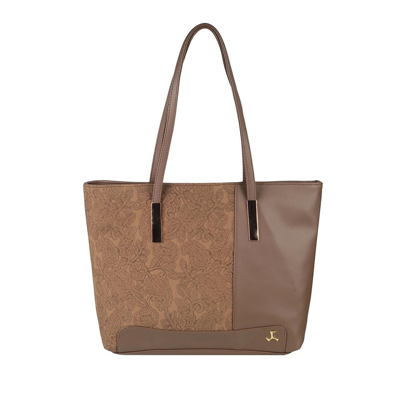 Mochi Brown PU Structured Shoulder Bag with Cut Work