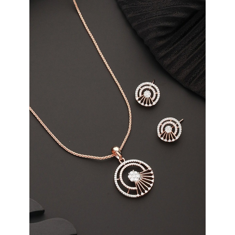 Saraf RS Jewellery Rose Gold-Plated AD-Studded Pendant Set