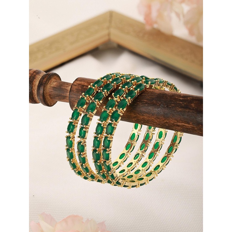 Saraf RS Jewellery Set Of 4 Gold-Plated Emerald -Studded Bangles