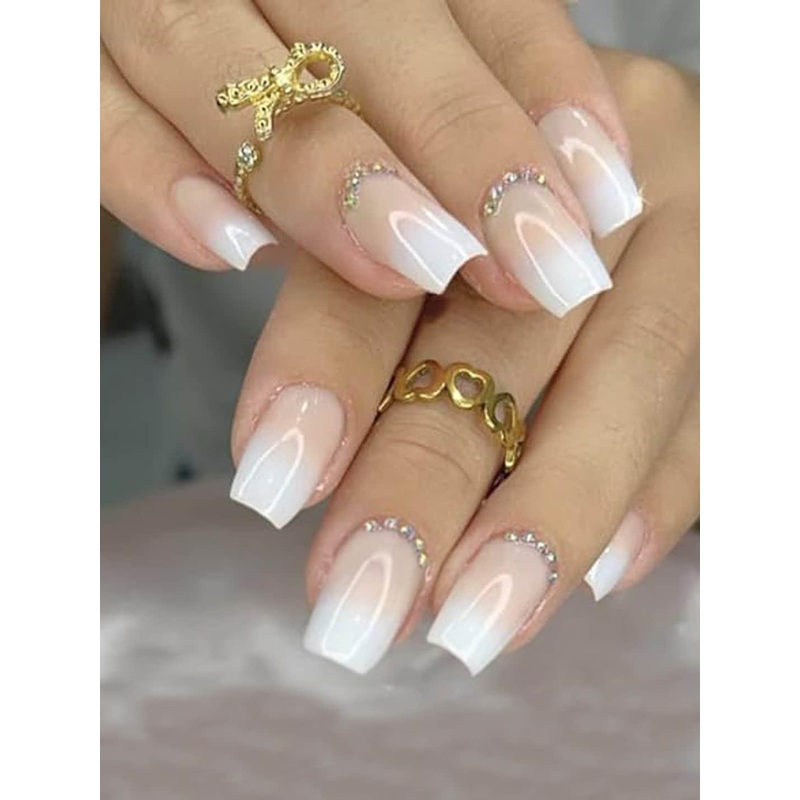 Secret Lives 24-Pcs Ombre Design with Studs Artificial Nails – White & Cream