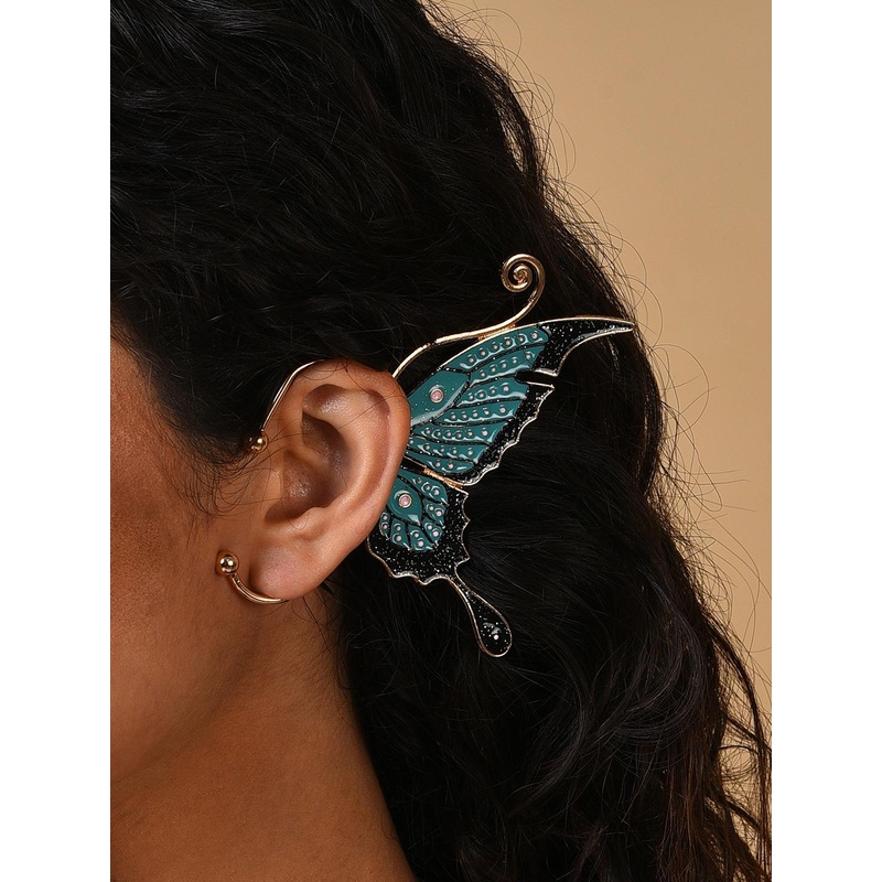 SOHI Blue & Gold-Plated Contemporary Ear Cuff Earrings