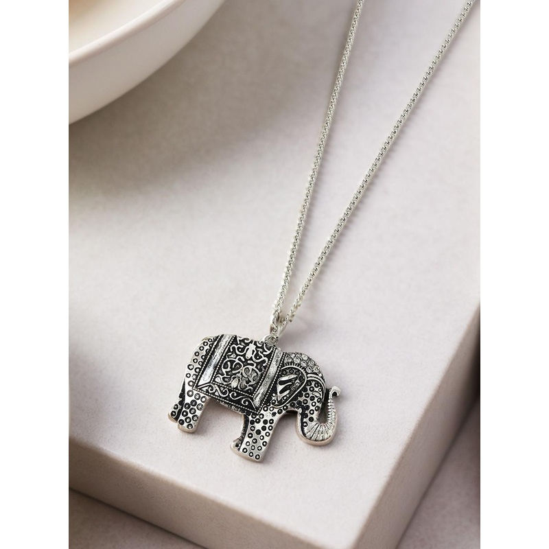 Accessorize Elephant Design Artificial Stones Studded Pendant With Chain