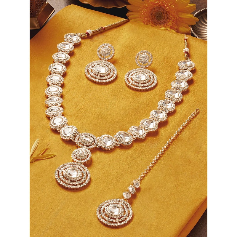 AMI Gold-Plated American Diamond Studded Jewellery Set