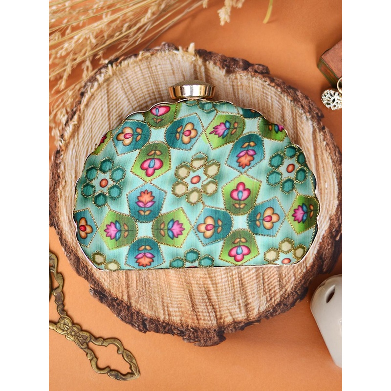 ARTKLIM Green & Magenta Embroidered Box Clutch