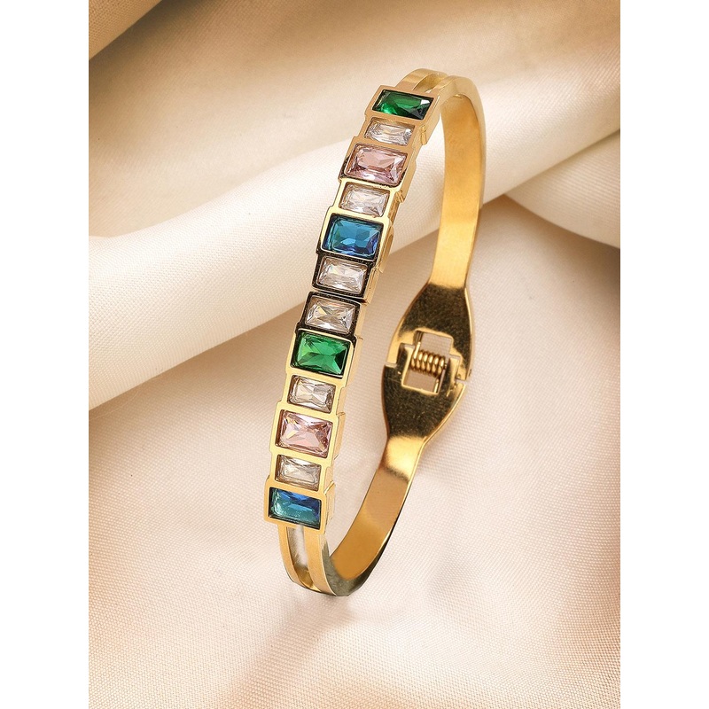 Bohey by KARATCART Women Cubic Zirconia Gold-Plated Bangle-Style Bracelet