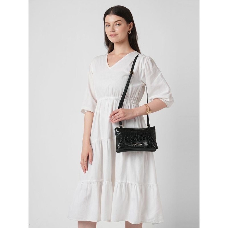 Caprese Women Suzie Black Sling Medium Bag with Adjustable Strap & Secure Zip Closure