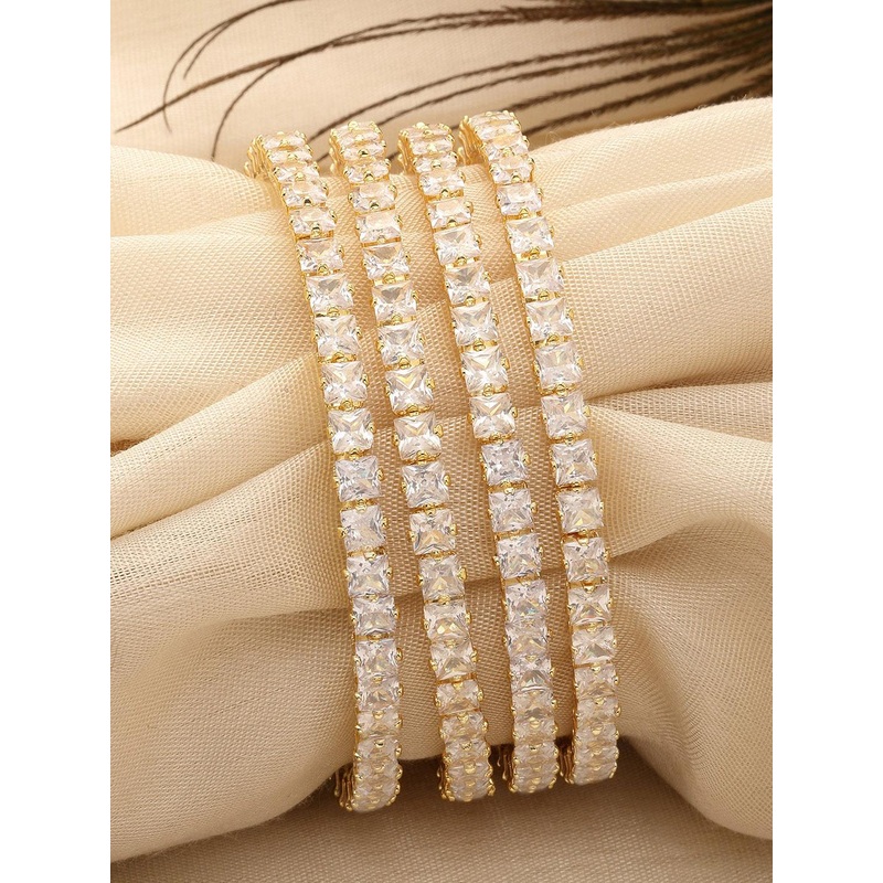 KARATCART Set Of 4 Gold-Plated AD-Studded Bangles
