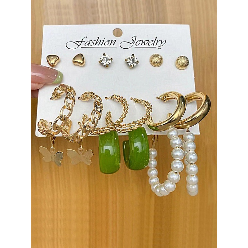 KARATCART Set Of 9 Gold Plated Circular Hoop Earrings