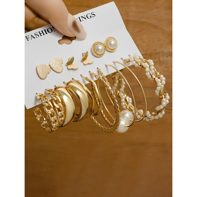 KARISHMA KREATIONS Set Of 9 Gold-Plated Classic Hoop Earrings