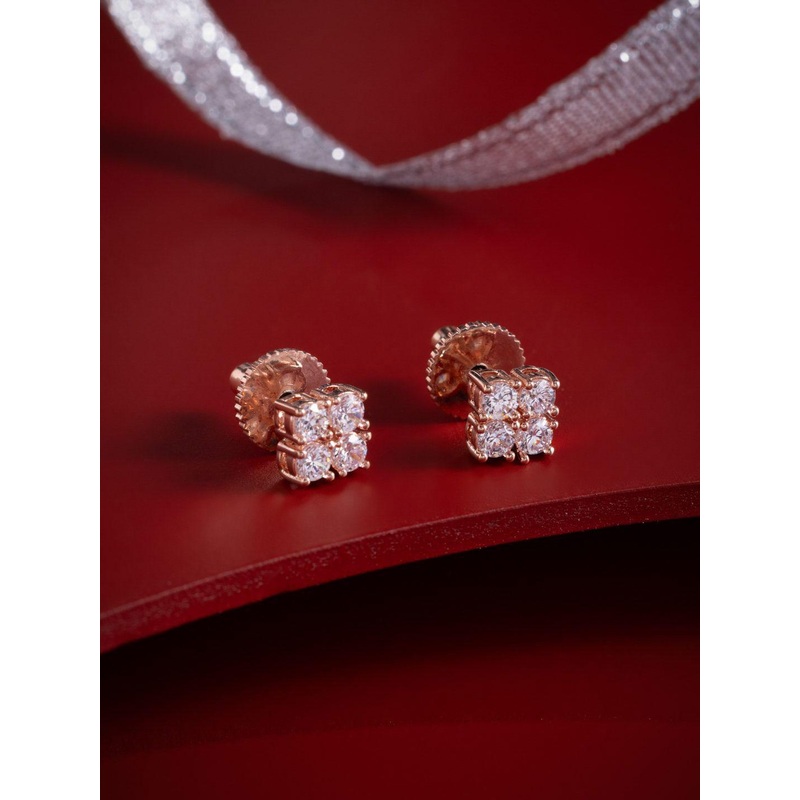 Kushal’s Fashion Jewellery Rose Gold-Plated Geometric Shaped Zircon Studs Earrings