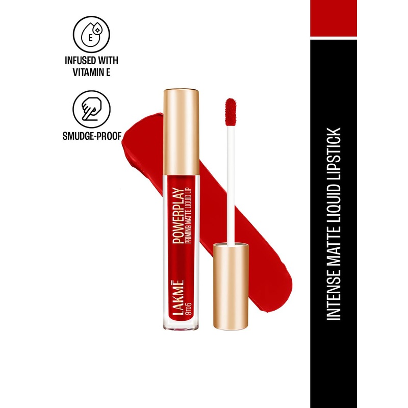 Lakme 9to5 Powerplay Priming Matte Liquid Lip Color With Vit E 4.2ml – Driven Red MR2