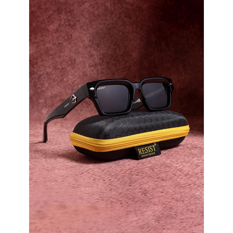RESIST EYEWEAR Unisex Square Sunglasses With UV Protected Lens DEFENDER BLACK BLACK 1