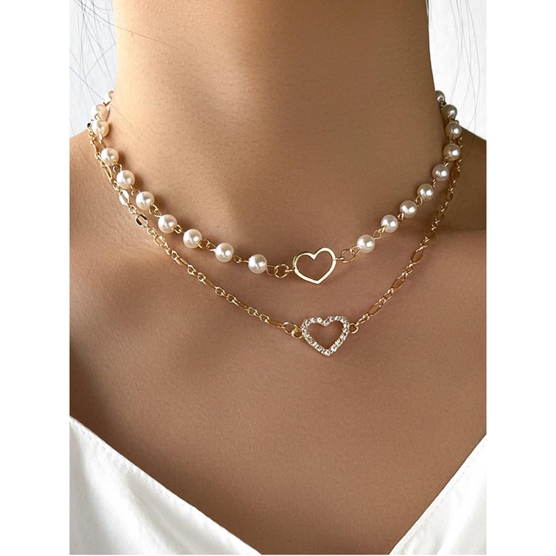 Shining Diva Fashion Gold-Toned & White Gold-Plated Layered Necklace