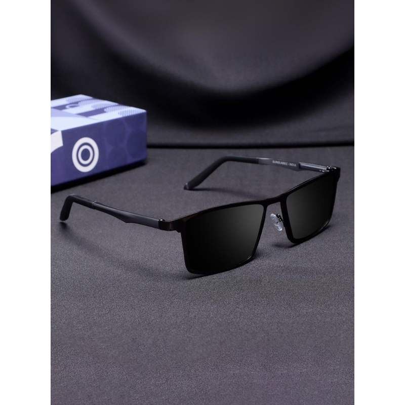 SUNGLASSIC Unisex Rectangle Sunglasses Ridex-Grey-Gun Black-Black