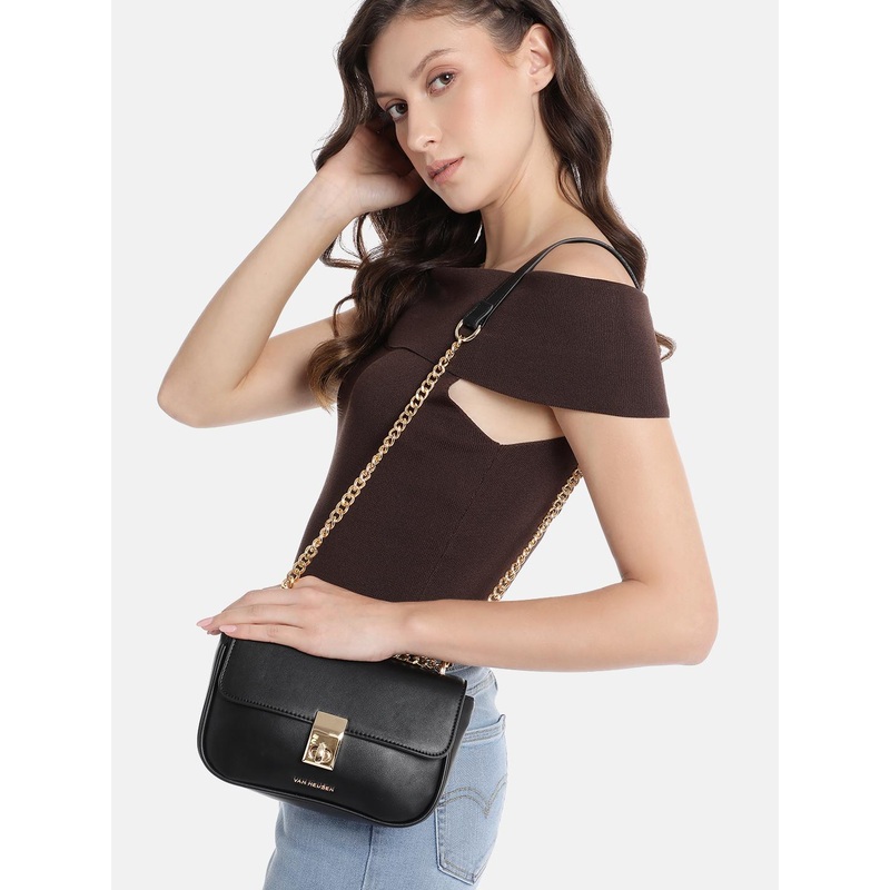 Van Heusen Brand Logo Embossed Structured Shoulder Bag