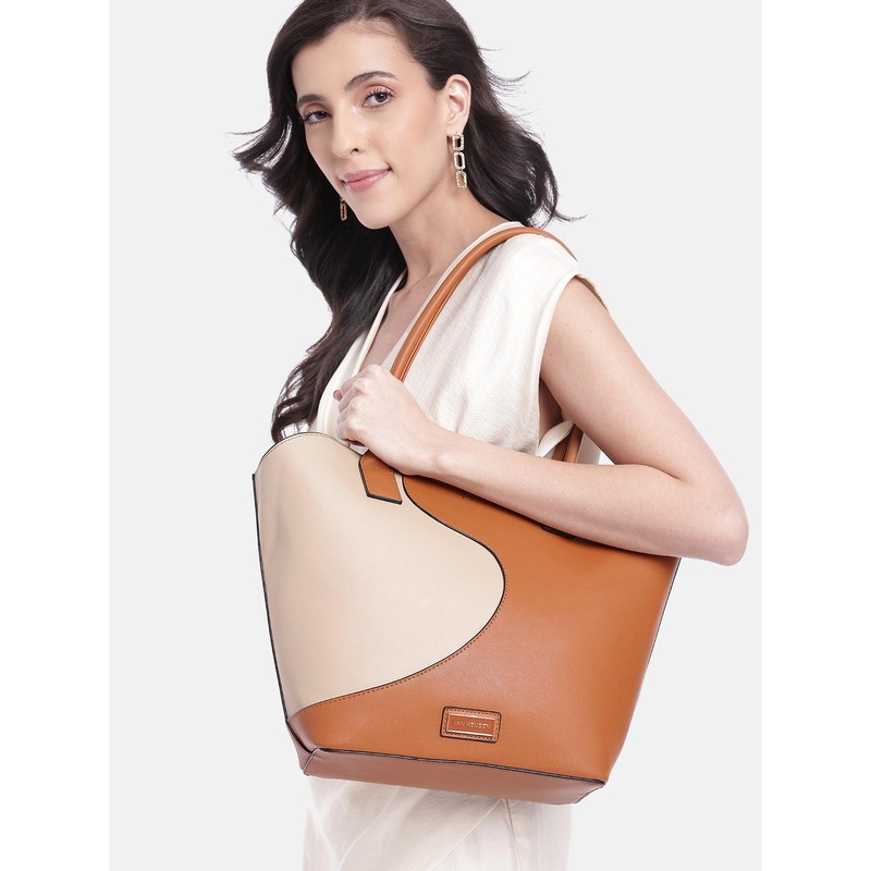 Van Heusen Colourblocked Shopper Tote Bag with Pouch