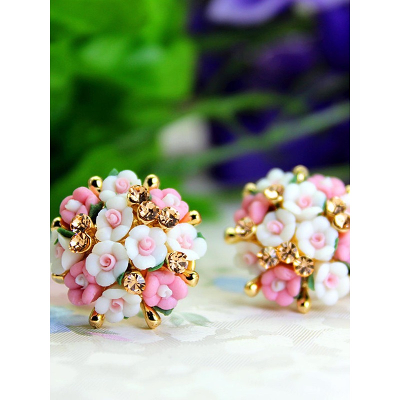 YouBella White & Pink Floral Studs