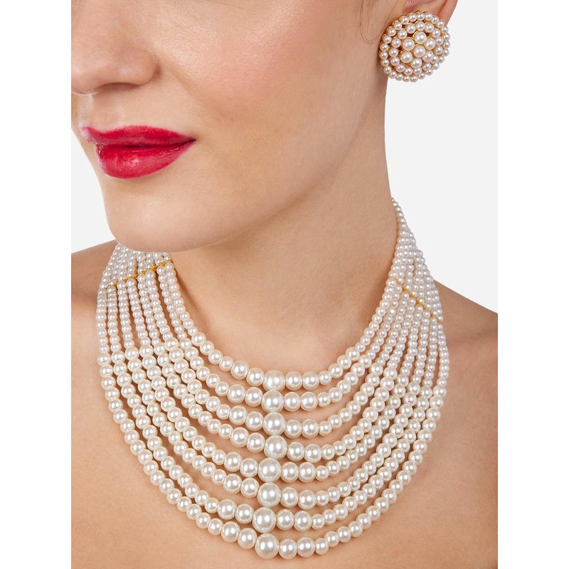 Zaveri Pearls Gold Plated & Pearl Beaded Jewellery Set