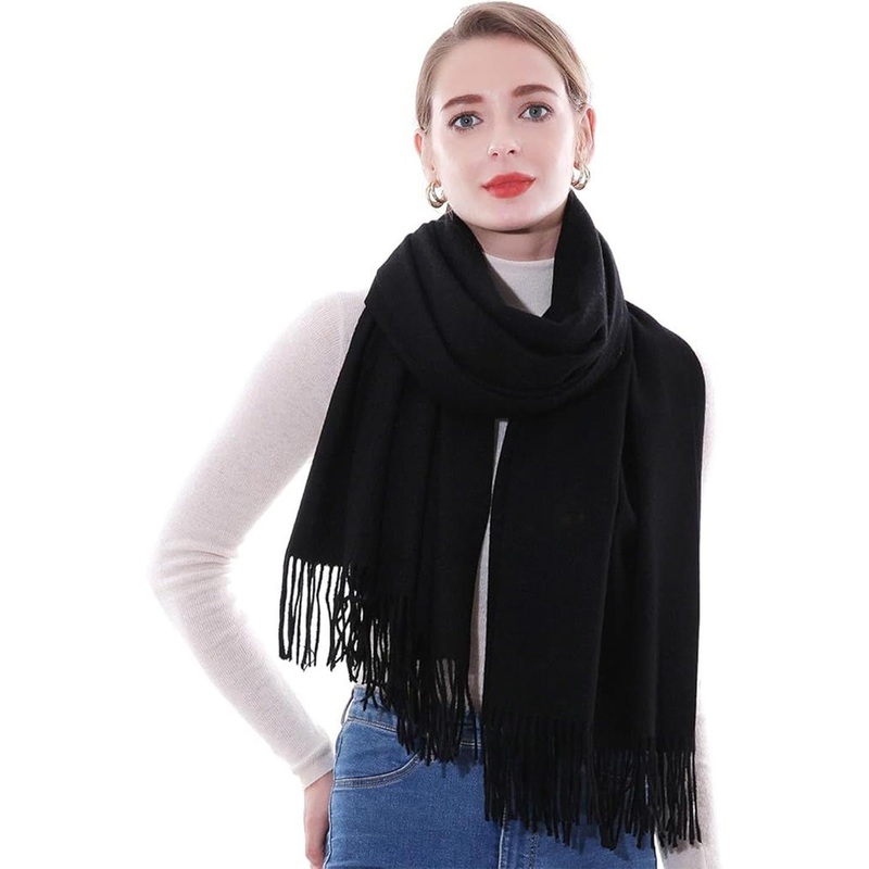 Alexvyan Women Winter Plain Solid Large Warm Fringed Woolen Soft Wrap & Stoles